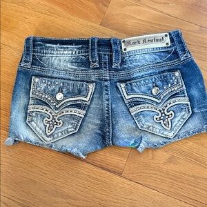 Rock Revival Blue Jean Shorts with Embellished Pockets